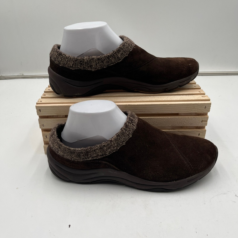 Vionic Clogs Arbor 9.5 Suede Knit Collar Orthotic Brown Womens Slip On